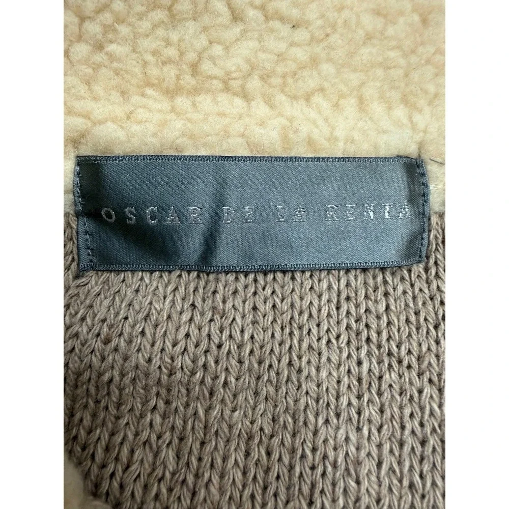 Oscar De La Renta Sweater XXL‎ Sherpa Lined Quarter Zip Beige Knit